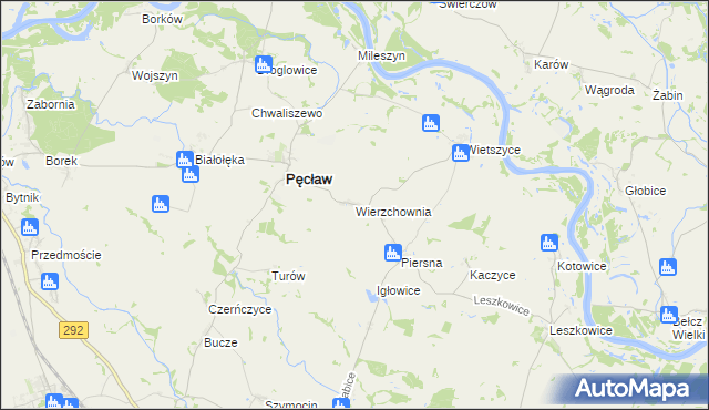 mapa Wierzchownia gmina Pęcław, Wierzchownia gmina Pęcław na mapie Targeo