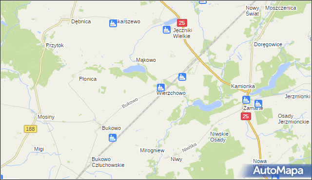 mapa Wierzchowo gmina Człuchów, Wierzchowo gmina Człuchów na mapie Targeo