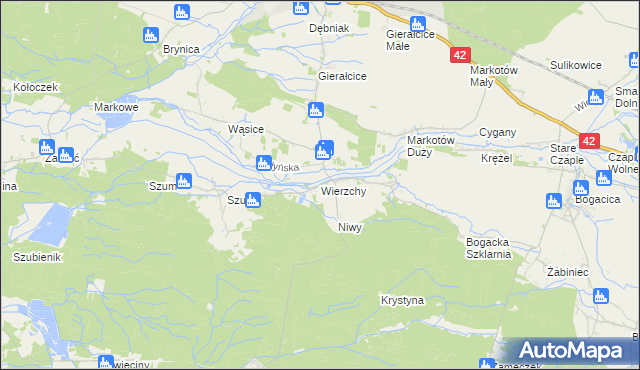 mapa Wierzchy gmina Wołczyn, Wierzchy gmina Wołczyn na mapie Targeo