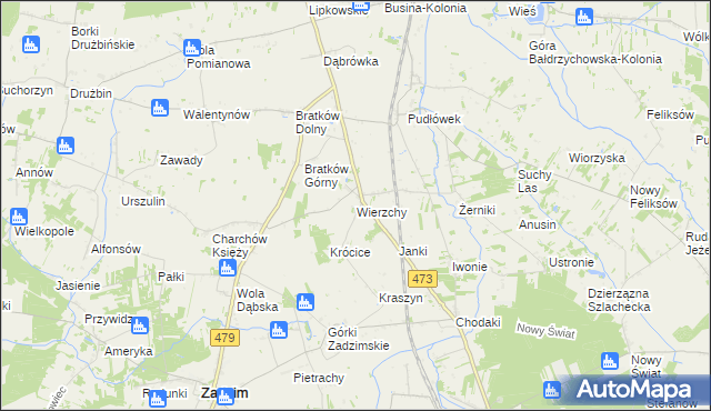 mapa Wierzchy gmina Zadzim, Wierzchy gmina Zadzim na mapie Targeo