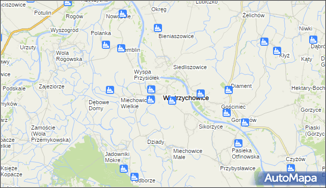 mapa Wietrzychowice powiat tarnowski, Wietrzychowice powiat tarnowski na mapie Targeo