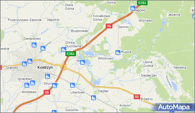 mapa Wiktorowo gmina Kostrzyn, Wiktorowo gmina Kostrzyn na mapie Targeo