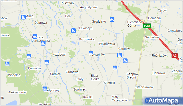 mapa Wilamów gmina Uniejów, Wilamów gmina Uniejów na mapie Targeo