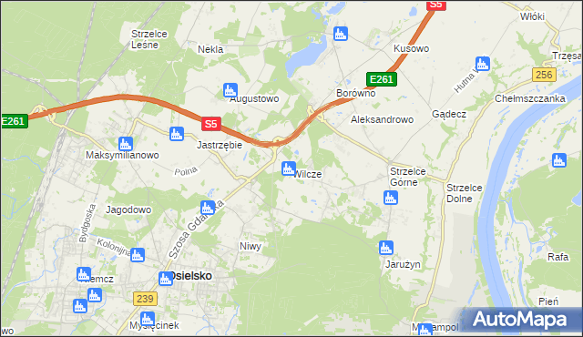 mapa Wilcze gmina Osielsko, Wilcze gmina Osielsko na mapie Targeo