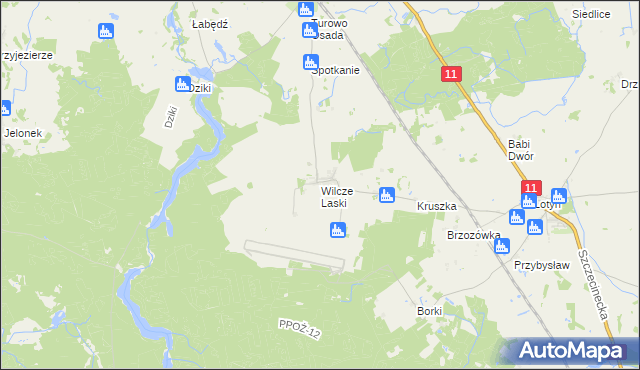 mapa Wilcze Laski, Wilcze Laski na mapie Targeo