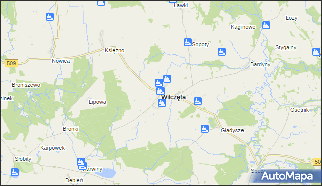 mapa Wilczęta, Wilczęta na mapie Targeo