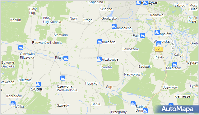 mapa Wilczkowice gmina Radoszyce, Wilczkowice gmina Radoszyce na mapie Targeo
