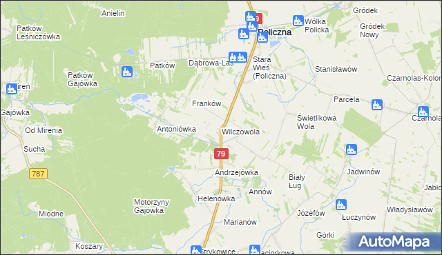 mapa Wilczowola gmina Policzna, Wilczowola gmina Policzna na mapie Targeo