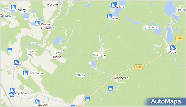 mapa Wilczyce gmina Nidzica, Wilczyce gmina Nidzica na mapie Targeo