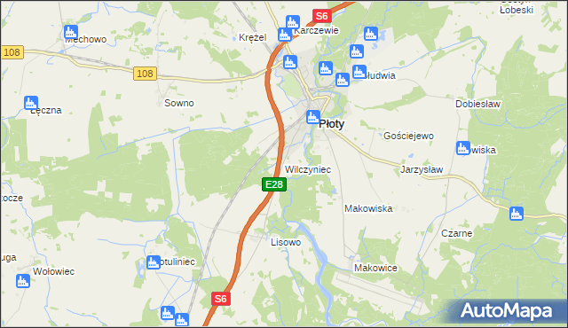 mapa Wilczyniec gmina Płoty, Wilczyniec gmina Płoty na mapie Targeo