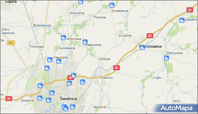 mapa Wilków gmina Świdnica, Wilków gmina Świdnica na mapie Targeo