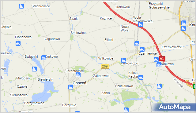 mapa Wilkowice gmina Choceń, Wilkowice gmina Choceń na mapie Targeo