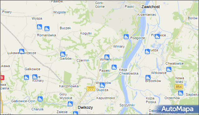 mapa Winiarki, Winiarki na mapie Targeo