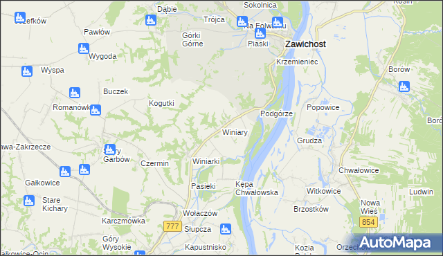 mapa Winiary gmina Dwikozy, Winiary gmina Dwikozy na mapie Targeo