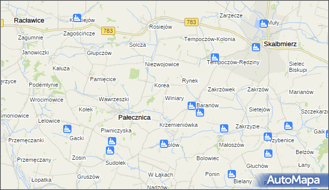 mapa Winiary gmina Pałecznica, Winiary gmina Pałecznica na mapie Targeo