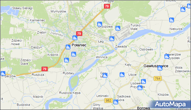 mapa Winnica gmina Połaniec, Winnica gmina Połaniec na mapie Targeo