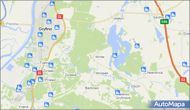 mapa Wirów gmina Gryfino, Wirów gmina Gryfino na mapie Targeo