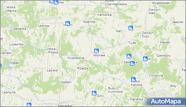 mapa Wiśniew gmina Jakubów, Wiśniew gmina Jakubów na mapie Targeo