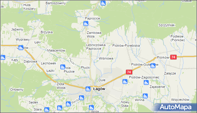 mapa Wiśniowa gmina Łagów, Wiśniowa gmina Łagów na mapie Targeo