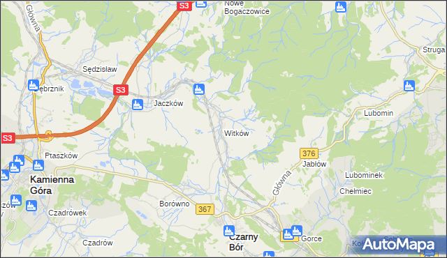 mapa Witków gmina Czarny Bór, Witków gmina Czarny Bór na mapie Targeo