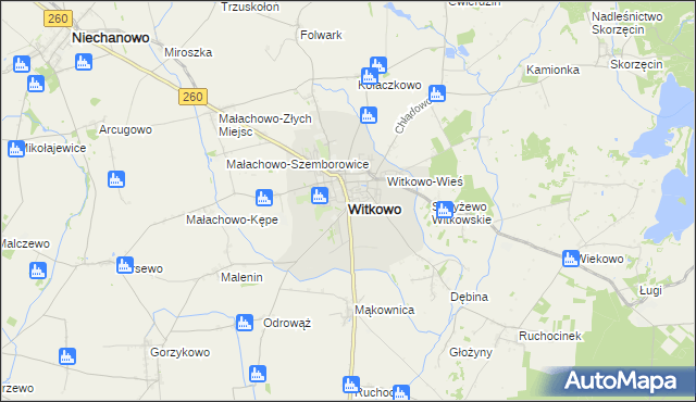 mapa Witkowo powiat gnieźnieński, Witkowo powiat gnieźnieński na mapie Targeo