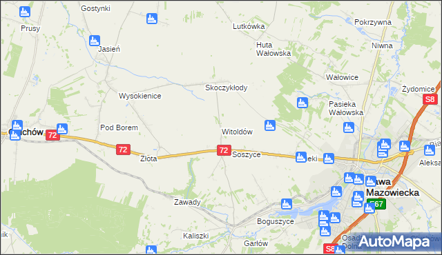 mapa Witoldów gmina Głuchów, Witoldów gmina Głuchów na mapie Targeo