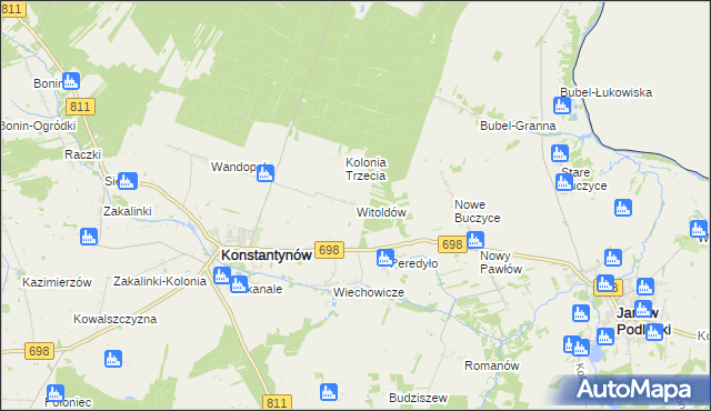 mapa Witoldów gmina Konstantynów, Witoldów gmina Konstantynów na mapie Targeo