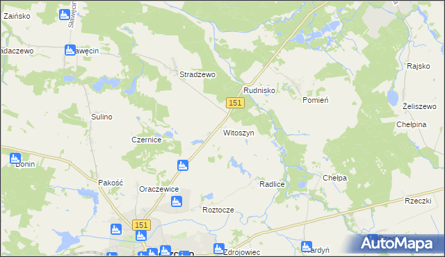 mapa Witoszyn gmina Choszczno, Witoszyn gmina Choszczno na mapie Targeo