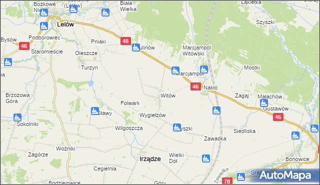 mapa Witów gmina Irządze, Witów gmina Irządze na mapie Targeo