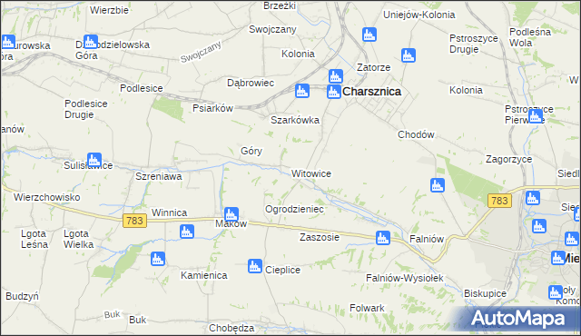 mapa Witowice gmina Charsznica, Witowice gmina Charsznica na mapie Targeo