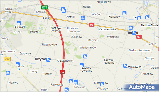mapa Władysławów gmina Krzyżanów, Władysławów gmina Krzyżanów na mapie Targeo