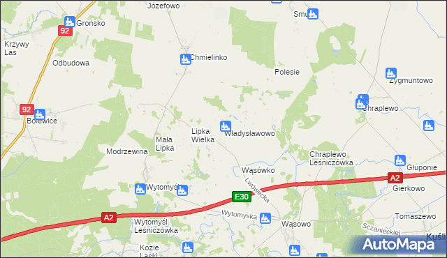 mapa Władysławowo gmina Lwówek, Władysławowo gmina Lwówek na mapie Targeo