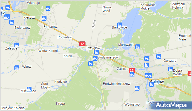 mapa Włodzimierzów gmina Sulejów, Włodzimierzów gmina Sulejów na mapie Targeo