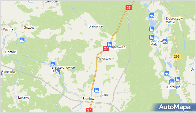 mapa Włostów gmina Żary, Włostów gmina Żary na mapie Targeo