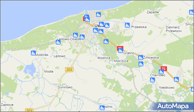 mapa Wodnica gmina Ustka, Wodnica gmina Ustka na mapie Targeo