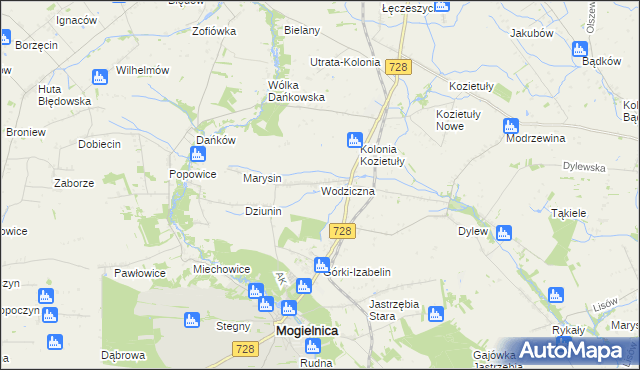 mapa Wodziczna gmina Mogielnica, Wodziczna gmina Mogielnica na mapie Targeo