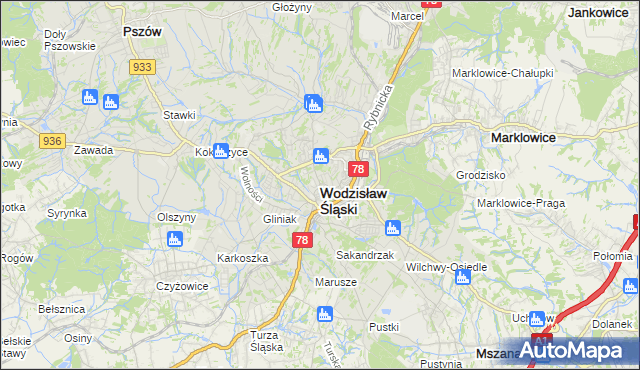 mapa Wodzisławia Śląskiego, Wodzisław Śląski na mapie Targeo