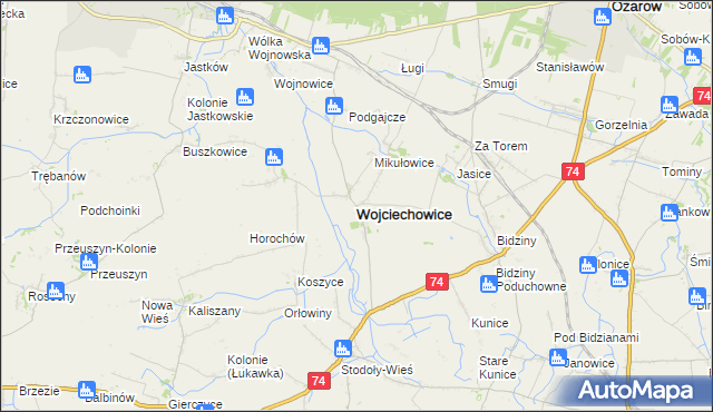 mapa Wojciechowice powiat opatowski, Wojciechowice powiat opatowski na mapie Targeo
