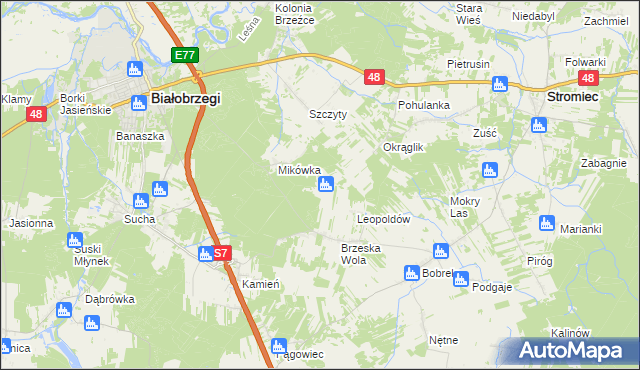 mapa Wojciechówka gmina Białobrzegi, Wojciechówka gmina Białobrzegi na mapie Targeo