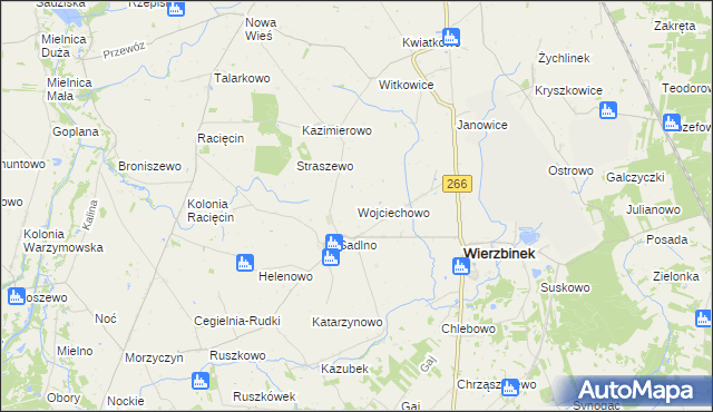 mapa Wojciechowo gmina Wierzbinek, Wojciechowo gmina Wierzbinek na mapie Targeo
