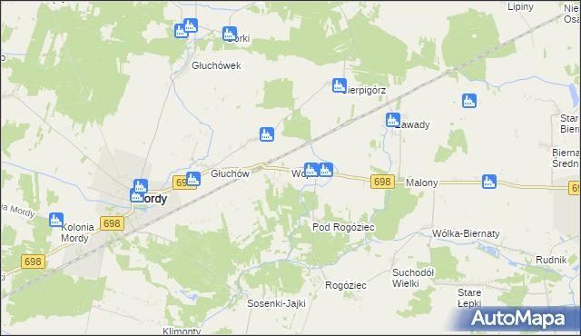 mapa Wojnów gmina Mordy, Wojnów gmina Mordy na mapie Targeo