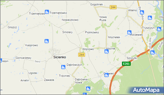 mapa Wojnowo gmina Sicienko, Wojnowo gmina Sicienko na mapie Targeo