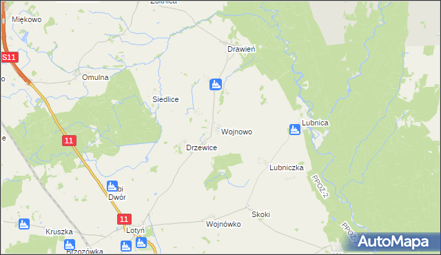 mapa Wojnowo gmina Szczecinek, Wojnowo gmina Szczecinek na mapie Targeo