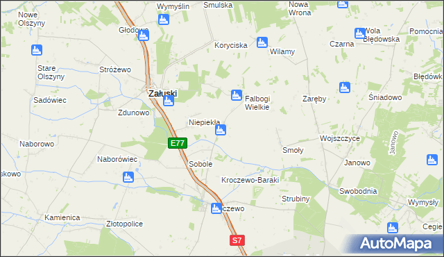 mapa Wojny gmina Załuski, Wojny gmina Załuski na mapie Targeo