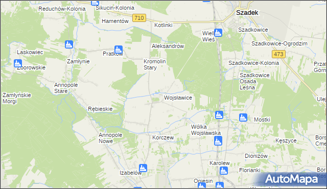 mapa Wojsławice gmina Zduńska Wola, Wojsławice gmina Zduńska Wola na mapie Targeo