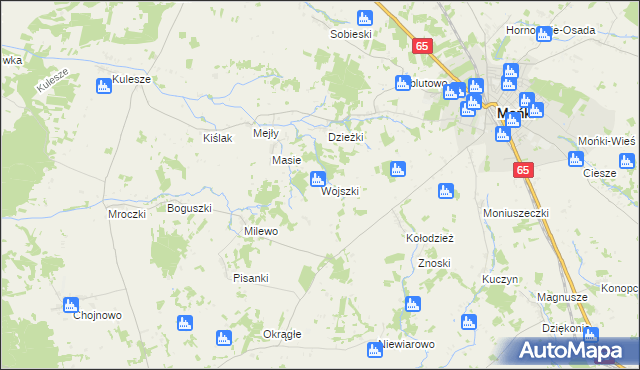 mapa Wojszki gmina Mońki, Wojszki gmina Mońki na mapie Targeo