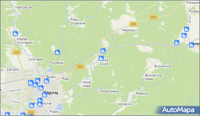 mapa Wola Duża gmina Biłgoraj, Wola Duża gmina Biłgoraj na mapie Targeo