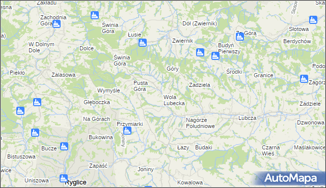 mapa Wola Lubecka gmina Ryglice, Wola Lubecka gmina Ryglice na mapie Targeo