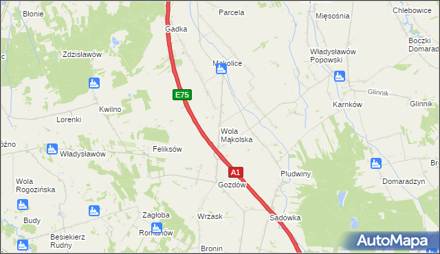 mapa Wola Mąkolska, Wola Mąkolska na mapie Targeo