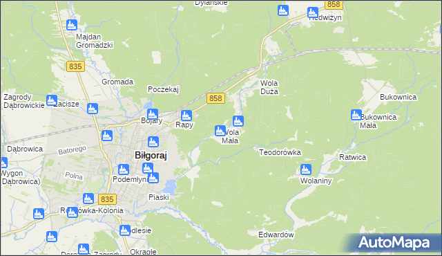 mapa Wola Mała gmina Biłgoraj, Wola Mała gmina Biłgoraj na mapie Targeo